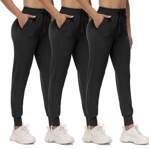 Showitty Women’s 3 Pack Jogger Pants High Waisted Soft Pockets Size XL Black